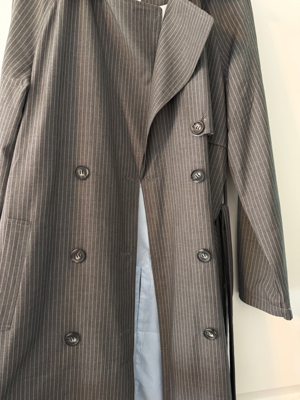 Avec Les Filles Gray Pinstripe Trench Coat - Picture 3 of 8